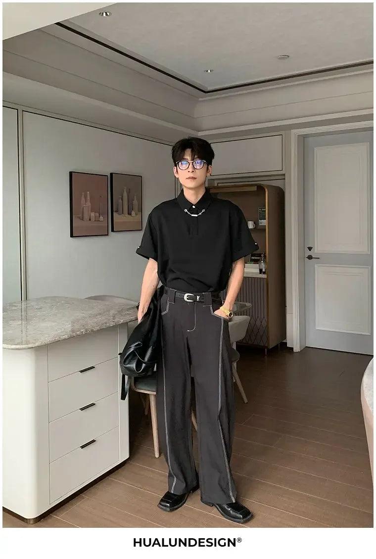Hua Minimal Chain Collar Polo-korean-fashion-Polo-Hua's Closet-OH Garments