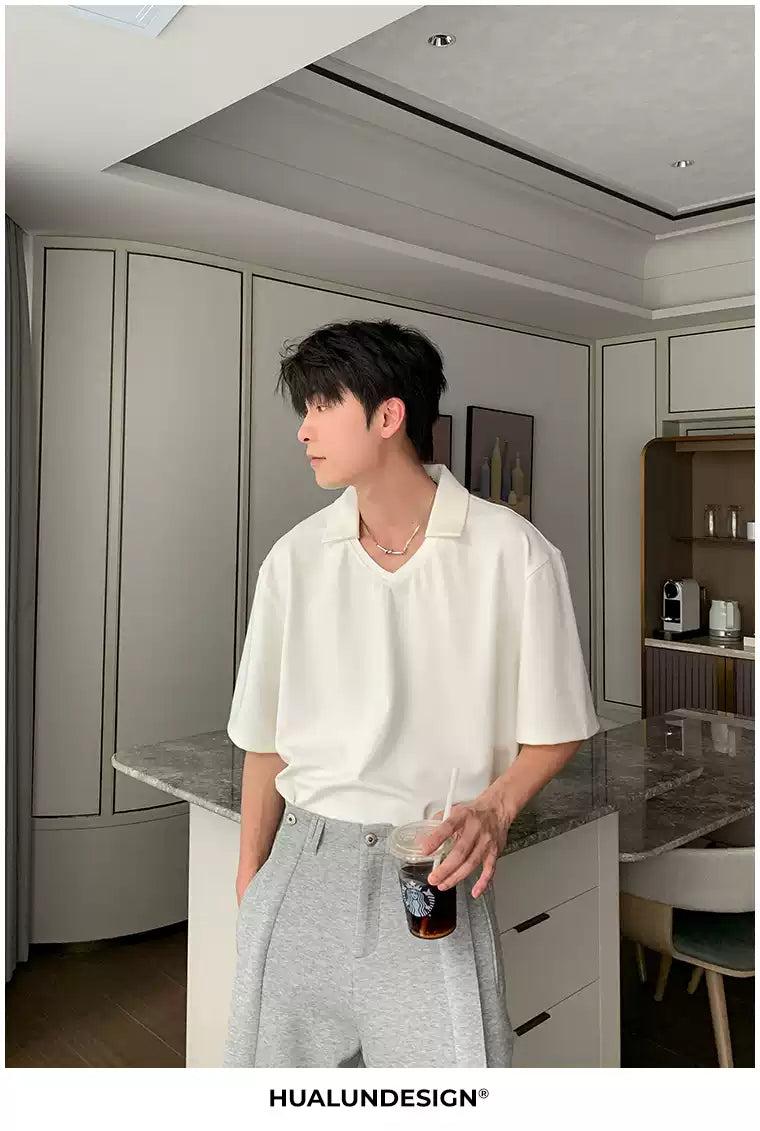Hua Minimal Collar T-Shirt-korean-fashion-Shirt-Hua's Closet-OH Garments