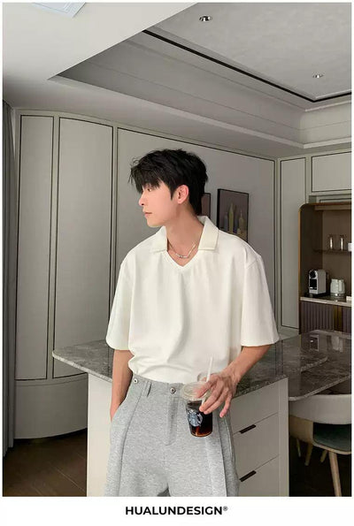 Hua Minimal Collar T-Shirt-korean-fashion-Shirt-Hua's Closet-OH Garments