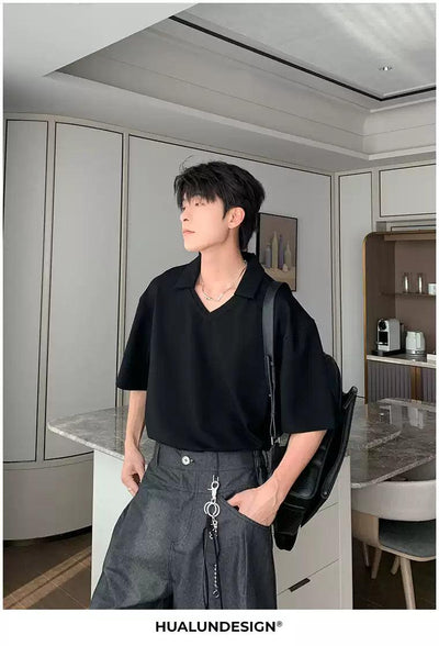 Hua Minimal Collar T-Shirt-korean-fashion-Shirt-Hua's Closet-OH Garments