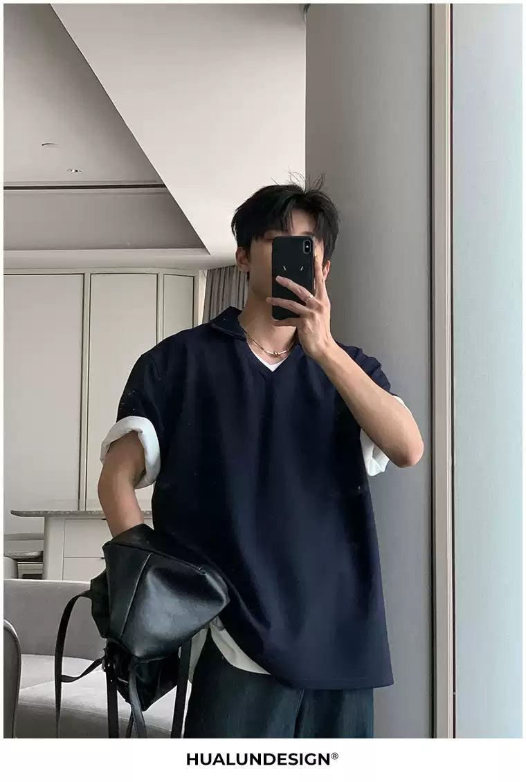 Hua Minimal Collar T-Shirt-korean-fashion-Shirt-Hua's Closet-OH Garments