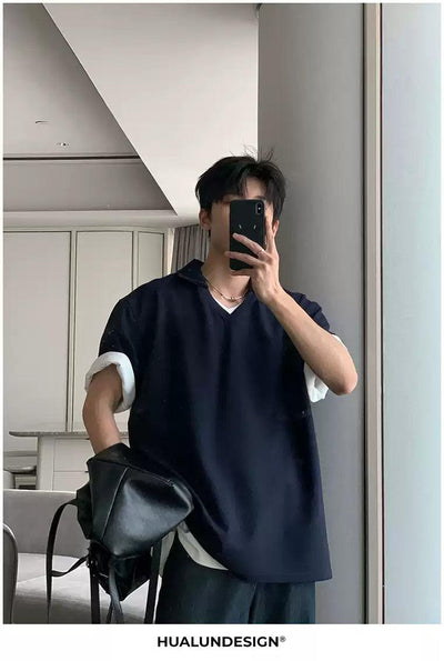 Hua Minimal Collar T-Shirt-korean-fashion-Shirt-Hua's Closet-OH Garments