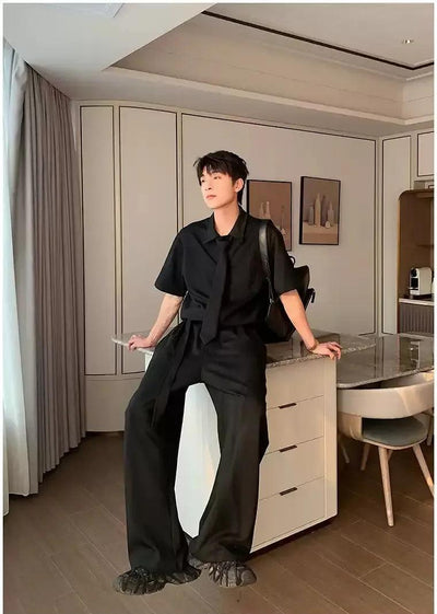 Hua Neck Tie & Belt Strap Detail Jumpsuit-korean-fashion-Jumpsuit-Hua's Closet-OH Garments
