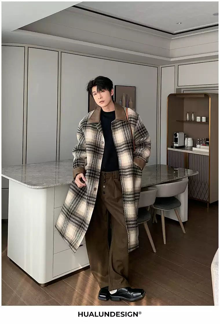 Hua Plaid Blend Wool Long Coat-korean-fashion-Long Coat-Hua's Closet-OH Garments