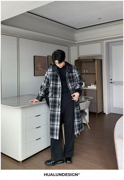 Hua Plaid Blend Wool Long Coat-korean-fashion-Long Coat-Hua's Closet-OH Garments