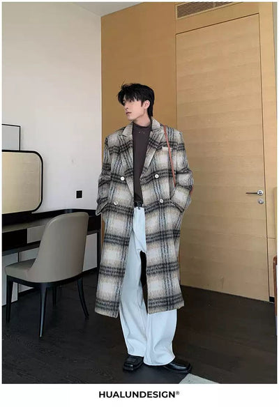 Hua Plaid Blend Woollen Long Coat-korean-fashion-Long Coat-Hua's Closet-OH Garments