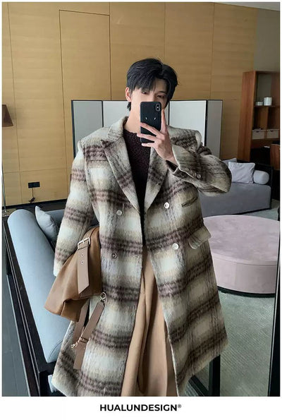 Hua Plaid Blend Woollen Long Coat-korean-fashion-Long Coat-Hua's Closet-OH Garments