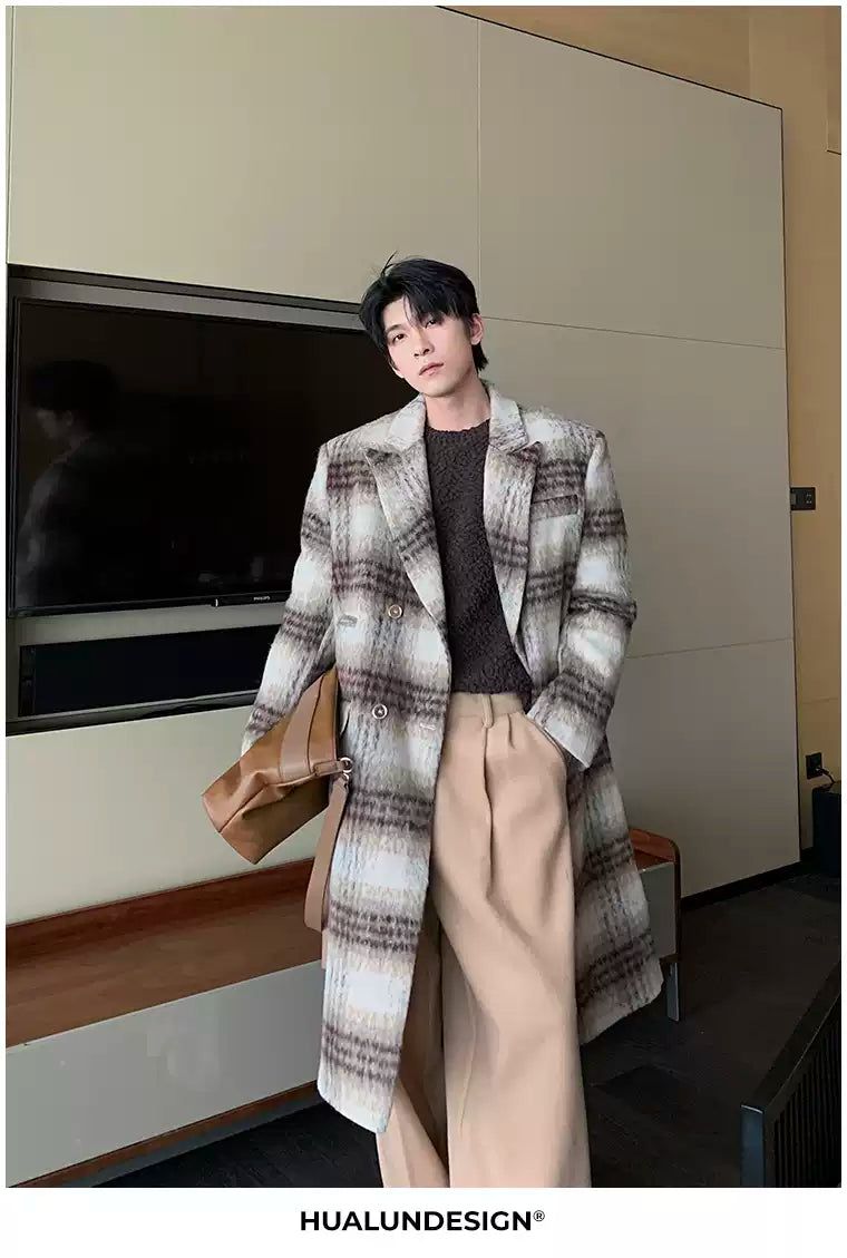 Hua Plaid Blend Woollen Long Coat-korean-fashion-Long Coat-Hua's Closet-OH Garments