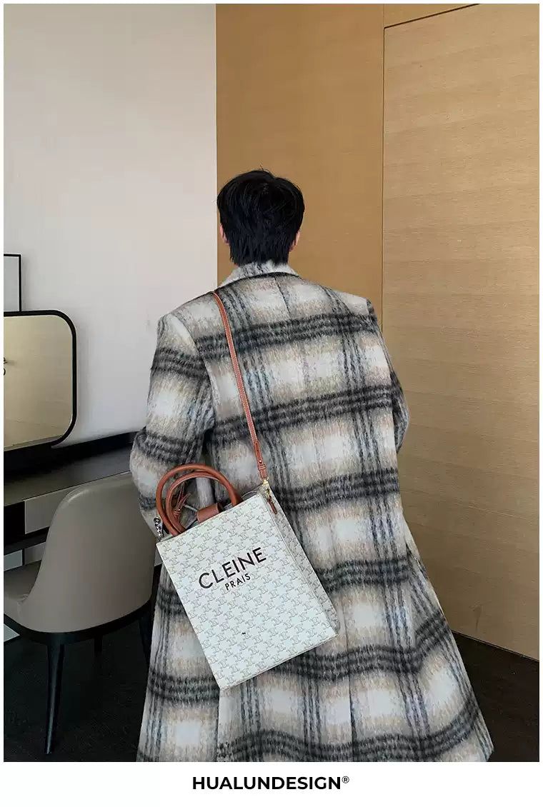 Hua Plaid Blend Woollen Long Coat-korean-fashion-Long Coat-Hua's Closet-OH Garments