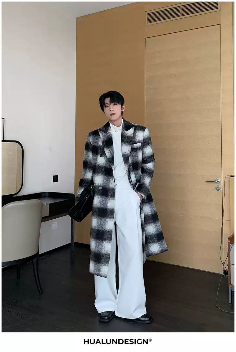 Hua Plaid Double Breasted Padded Overcoat-korean-fashion-Long Coat-Hua's Closet-OH Garments