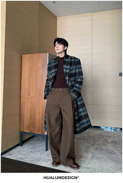 Hua Plaid Double Breasted Padded Overcoat-korean-fashion-Long Coat-Hua's Closet-OH Garments