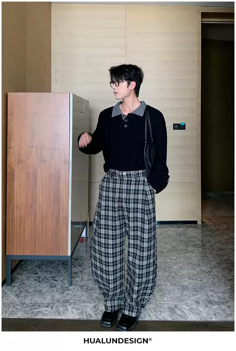 Hua Plaid Loose Fit Pants-korean-fashion-Pants-Hua's Closet-OH Garments