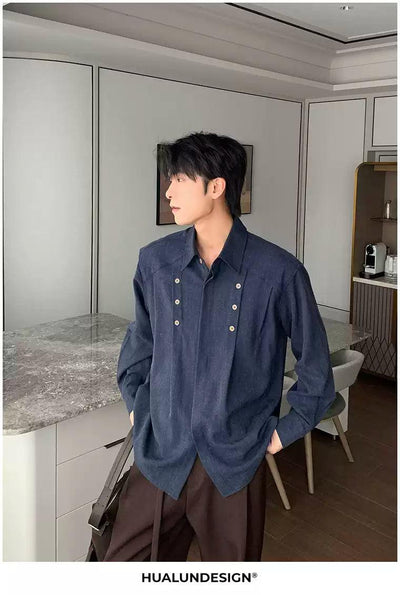 Hua Pleated Button Detail Shirt-korean-fashion-Shirt-Hua's Closet-OH Garments