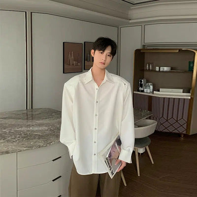 Hua Relaxed Fit Oversized Long Sleeve Shirt-korean-fashion-Shirt-Hua's Closet-OH Garments