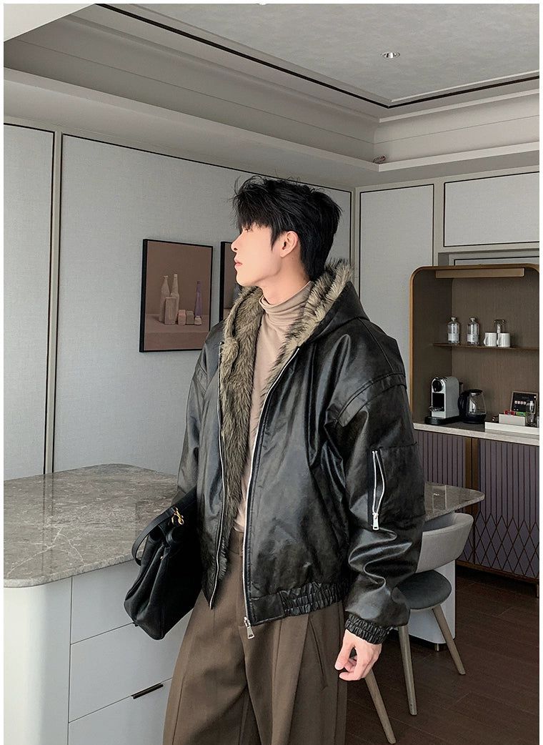 Hua Reversible Faux Fur and PU Leather Jacket-korean-fashion-Jacket-Hua's Closet-OH Garments