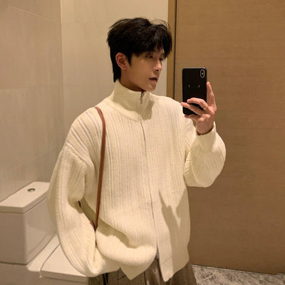 Hua Rib Knit High Neck Zipped Sweater-korean-fashion-Jacket-Hua's Closet-OH Garments