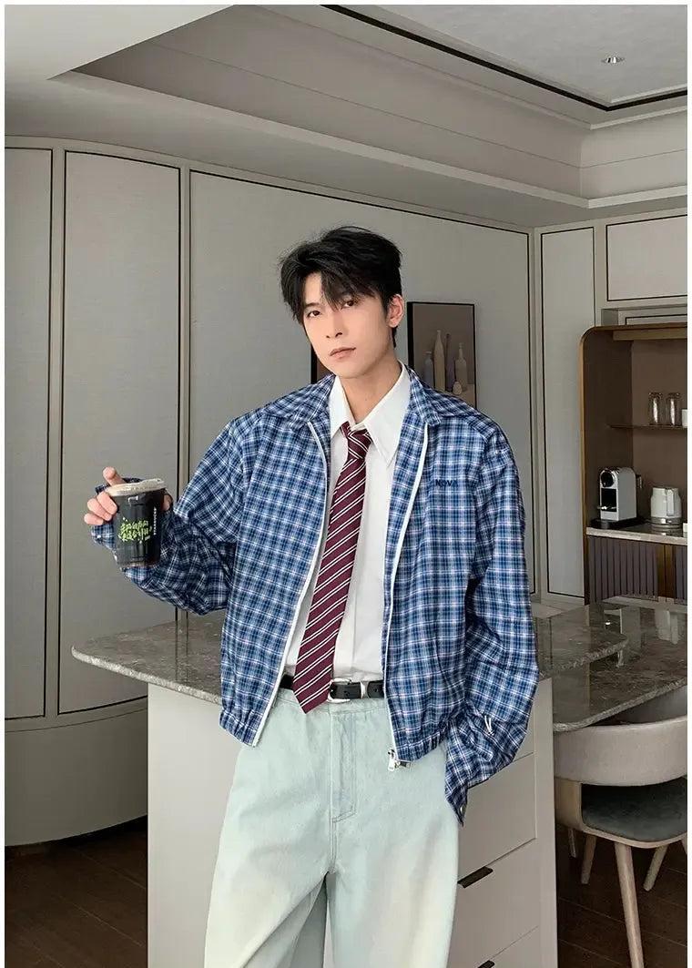 Hua Ruched Hem Plaid Jacket-korean-fashion-Jacket-Hua's Closet-OH Garments