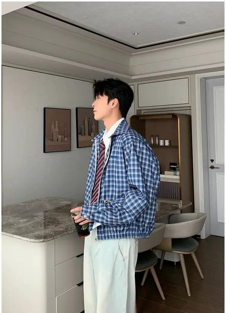 Hua Ruched Hem Plaid Jacket-korean-fashion-Jacket-Hua's Closet-OH Garments