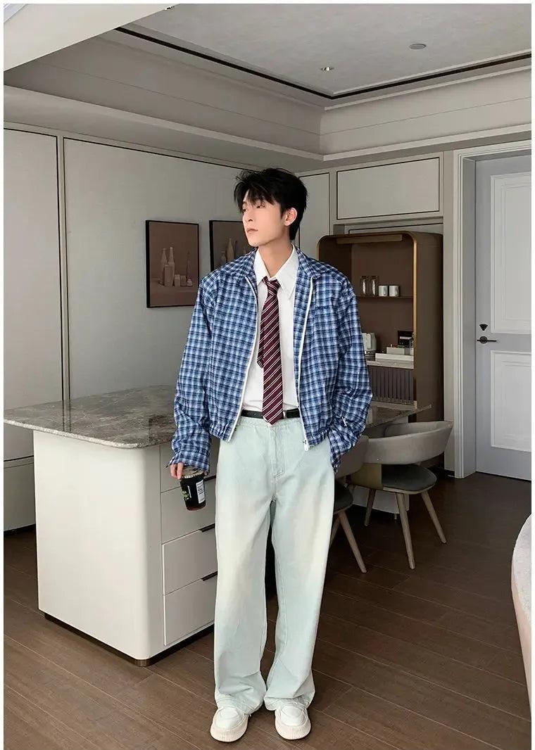 Hua Ruched Hem Plaid Jacket-korean-fashion-Jacket-Hua's Closet-OH Garments
