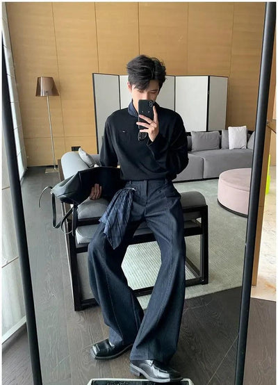 Hua Scarf Spliced Pocket Pants-korean-fashion-Jeans-Hua's Closet-OH Garments
