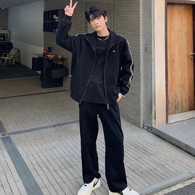 Hua Side-Lined Athleisure Jacket & Sweatpants Set-korean-fashion-Clothing Set-Hua's Closet-OH Garments