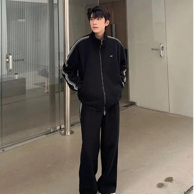 Hua Side-Lined Athleisure Jacket & Sweatpants Set-korean-fashion-Clothing Set-Hua's Closet-OH Garments