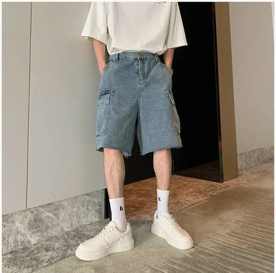 Hua Side Pockets Raw Edge Denim Shorts-korean-fashion-Shorts-Hua's Closet-OH Garments