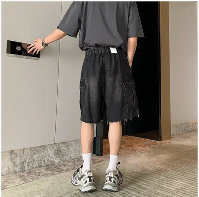 Hua Side Pockets Raw Edge Denim Shorts-korean-fashion-Shorts-Hua's Closet-OH Garments