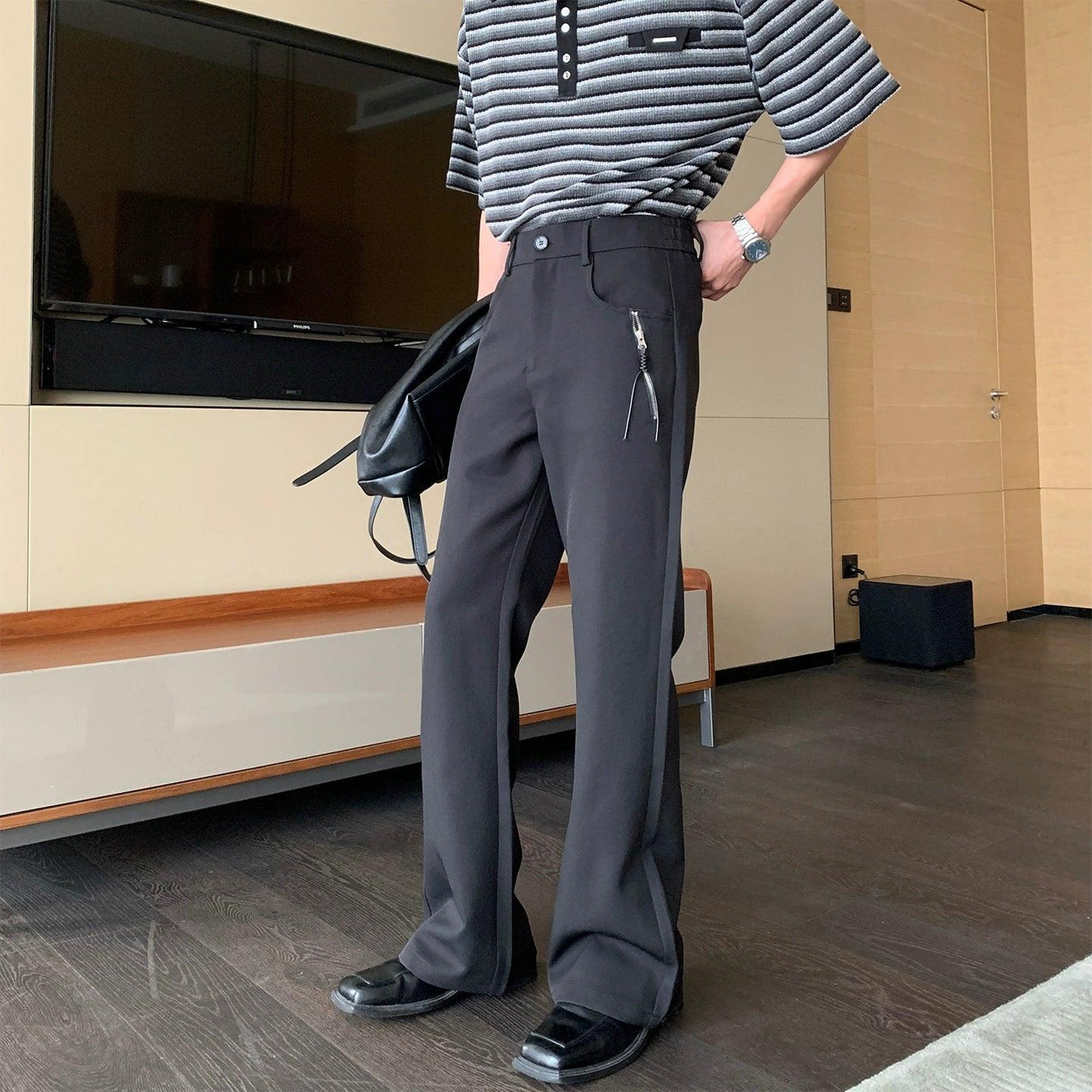 Hua Size Zipped Pocket Straight Pants-korean-fashion-Pants-Hua's Closet-OH Garments