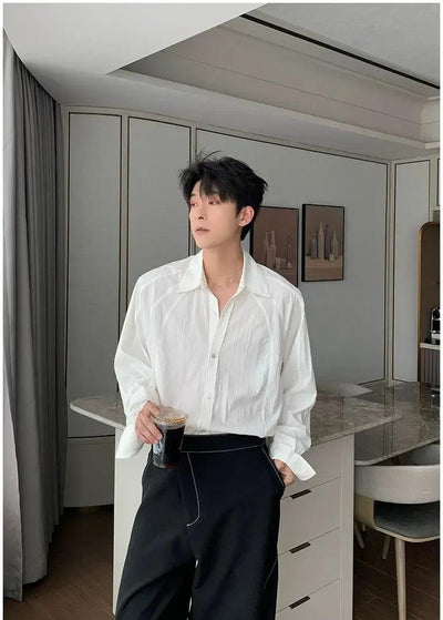 Hua Solid Structured L/S Shirt-korean-fashion-Shirt-Hua's Closet-OH Garments