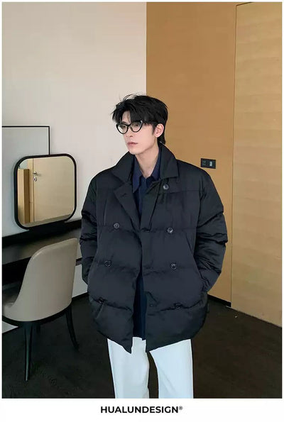 Hua Stand Collar Buttons Puffer Jacket-korean-fashion-Jacket-Hua's Closet-OH Garments