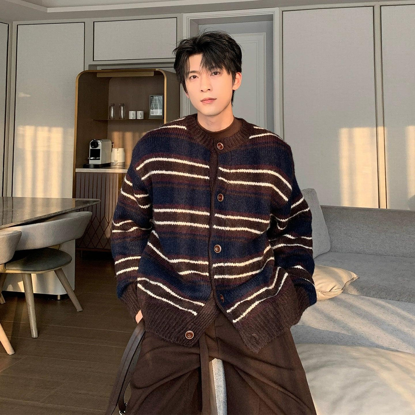 Hua Striped Brushed Knit Cardigan-korean-fashion-Cardigan-Hua's Closet-OH Garments