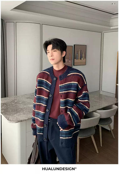 Hua Striped Brushed Knit Cardigan-korean-fashion-Cardigan-Hua's Closet-OH Garments
