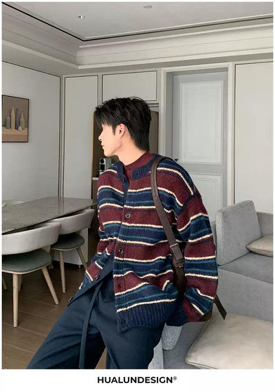 Hua Striped Brushed Knit Cardigan-korean-fashion-Cardigan-Hua's Closet-OH Garments