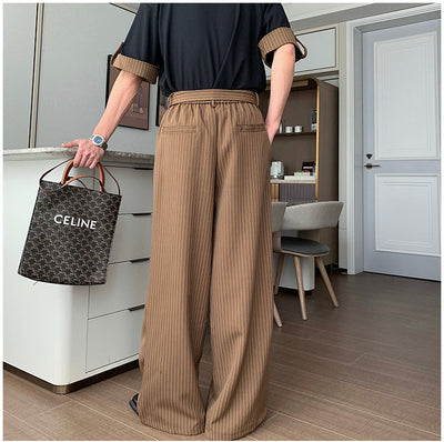 Hua Stripes Panel Knit Polo & Buckled Strap Pants Set-korean-fashion-Clothing Set-Hua's Closet-OH Garments