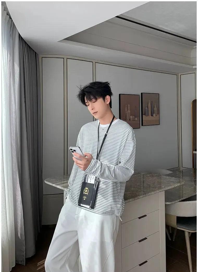 Hua Stripes Regular Fit L/S T-Shirt-korean-fashion-T-Shirt-Hua's Closet-OH Garments