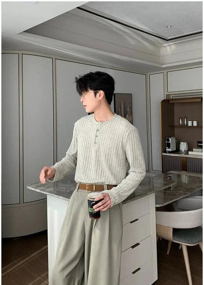 Hua Textured Henley Collar T-Shirt-korean-fashion-T-Shirt-Hua's Closet-OH Garments