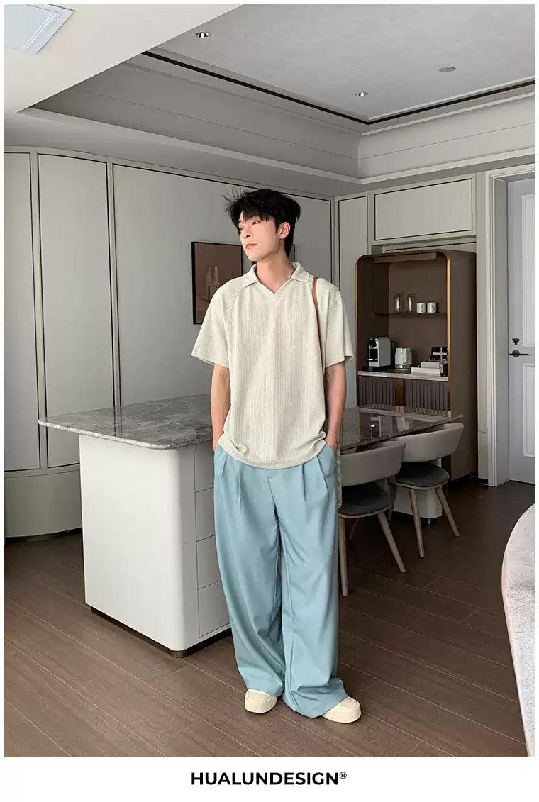 Hua Textured V-Neck Collar Knit T-Shirt-korean-fashion-T-Shirt-Hua's Closet-OH Garments