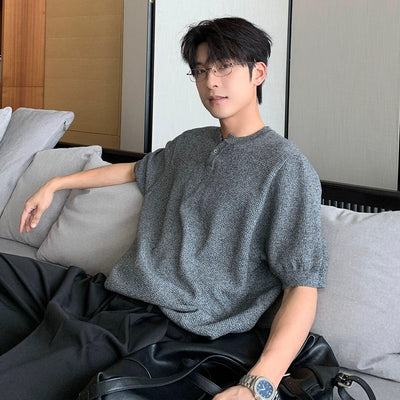 Hua Textured V-Neck Knit T-Shirt-korean-fashion-T-Shirt-Hua's Closet-OH Garments