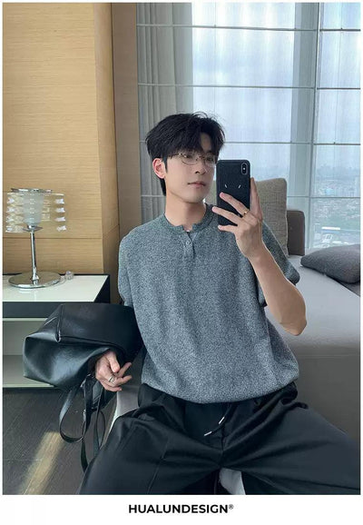 Hua Textured V-Neck Knit T-Shirt-korean-fashion-T-Shirt-Hua's Closet-OH Garments
