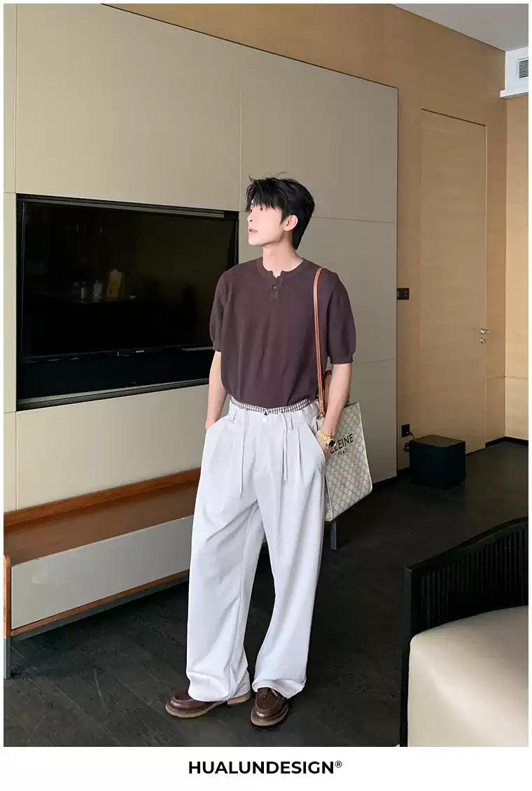 Hua Textured V-Neck Knit T-Shirt-korean-fashion-T-Shirt-Hua's Closet-OH Garments