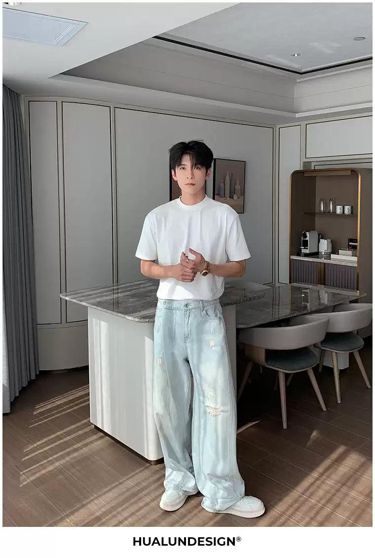 Hua Washed & Distressed Jeans-korean-fashion-Jeans-Hua's Closet-OH Garments