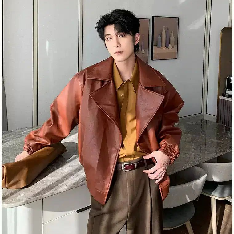 Hua Wide Lapel Boxy Leather Jacket-korean-fashion-Jacket-Hua's Closet-OH Garments