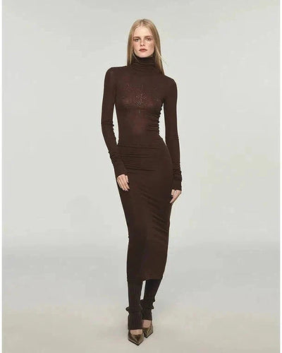 Jinn Rhinestone Detail Slim Fit Turtleneck Dress-korean-fashion-Dress-Jinn's Closet-OH Garments