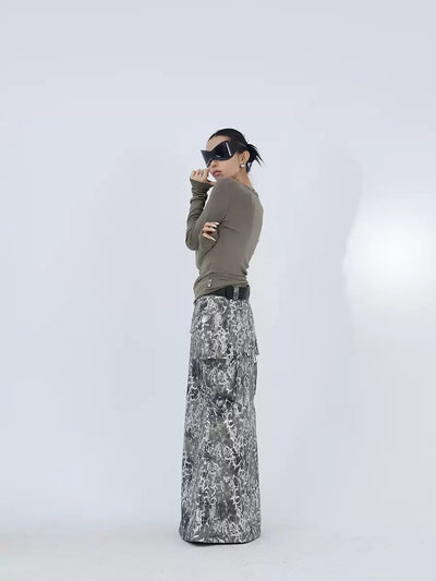 Kei Camouflage Strap Detail Long Skirt-korean-fashion-Skirt-Kei's Closet-OH Garments