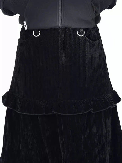 Kei Corduroy Ruffle Long Skirt-korean-fashion-Skirt-Kei's Closet-OH Garments