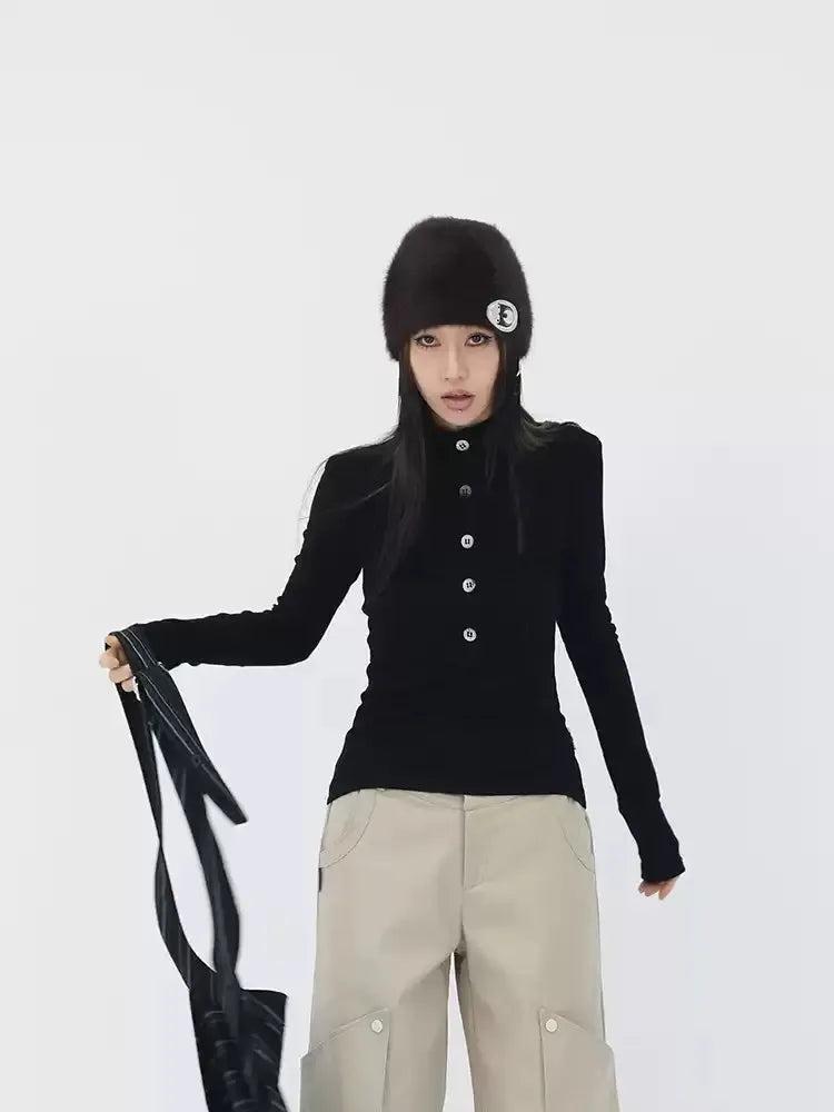 Kei Five-Buttons Slim Fit Long Sleeve T-Shirt-korean-fashion-T-Shirt-Kei's Closet-OH Garments