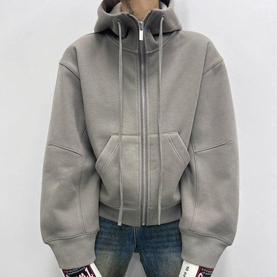 Kei Kangaroo Pocket Zippered Drawstring Hoodie-korean-fashion-Hoodie-Kei's Closet-OH Garments