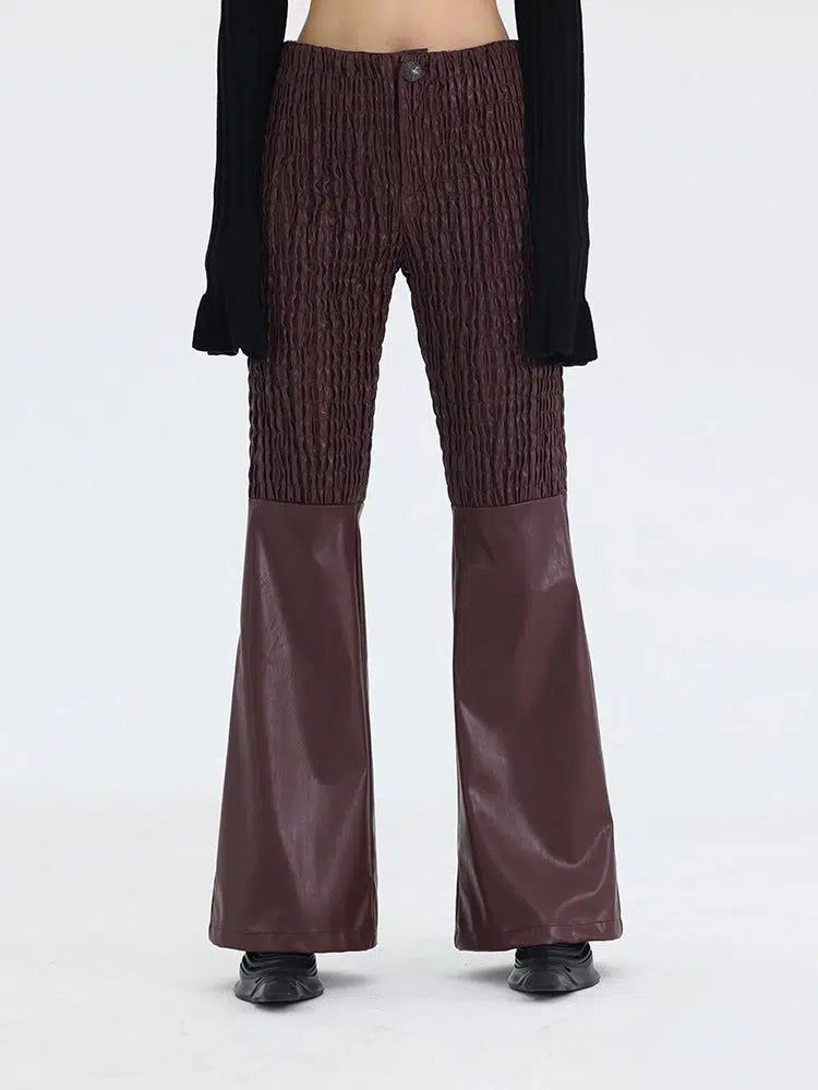 Kei Pleat Textured Flare PU Leather Pants-korean-fashion-Pants-Kei's Closet-OH Garments