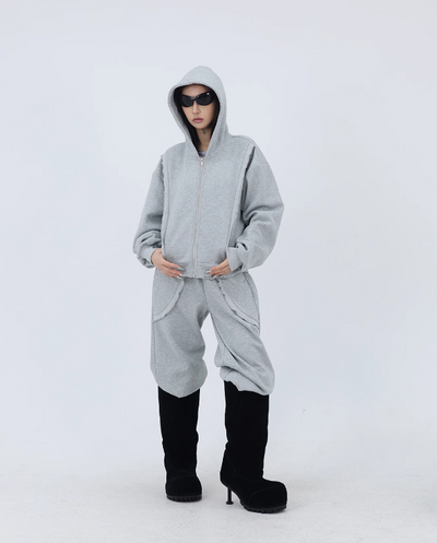 Kei Raw Curve Line Hoodie & Sweatpants Set-korean-fashion-Clothing Set-Kei's Closet-OH Garments